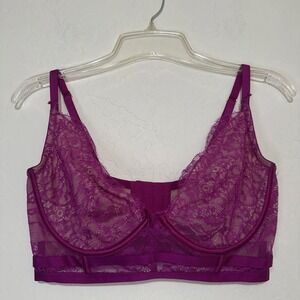 Victorias Secret Very Sexy Sheer Long Line Unlined Demi Chantilly Bra Berry 36DD